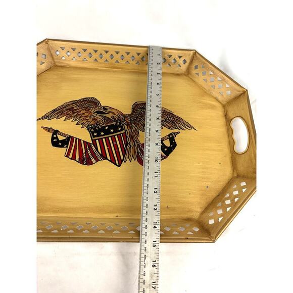 Vintage Patriotic Tray with Handles American Flag Eagle Metal Serving Decor Tray - Picture 4 of 8